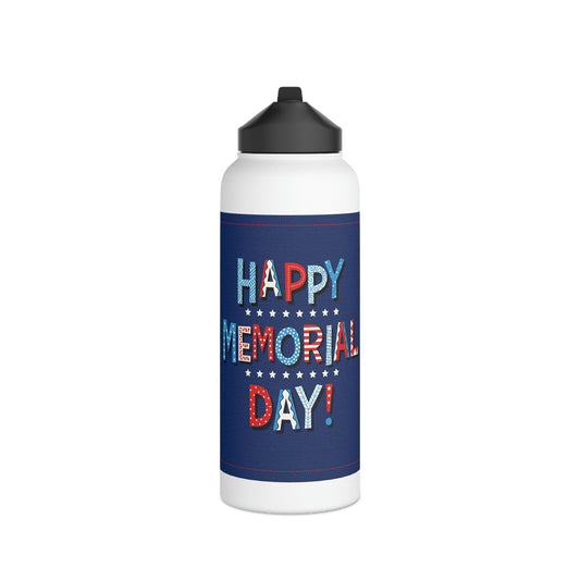 Happy Memorial Day Stainless Steel Water Bottle, Standard Lid